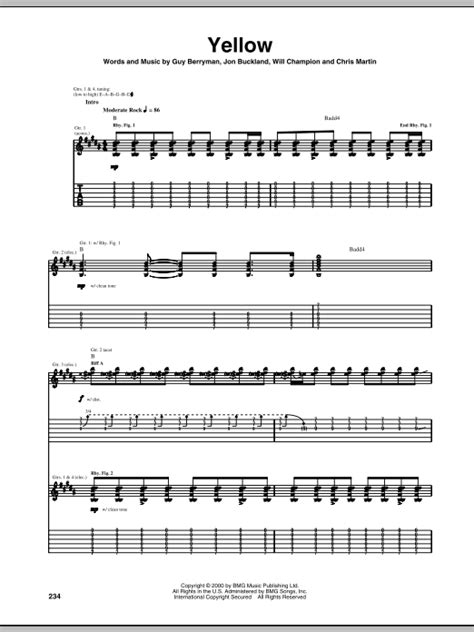 Yellow By Coldplay Guitar Tab Guitar Instructor
