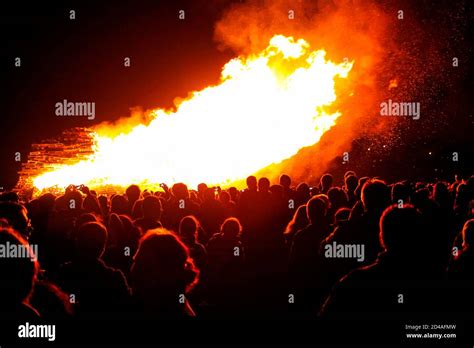 Crowds Gather Around Enormous Bonfire At Lewes Bonfire Celebration In