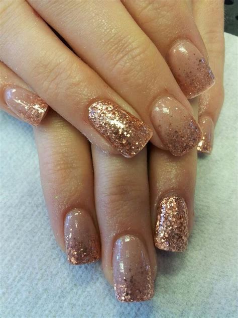 Rose Gold Copper Accent Nail Acrylic Glitter Fade Glitter Fade