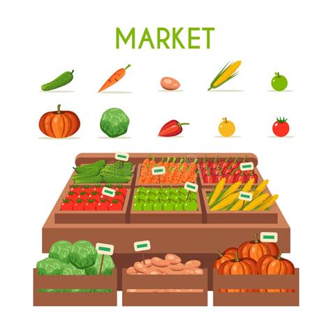 Farm Shop Local Stall Market Selling Vegetables Cartoon Vector