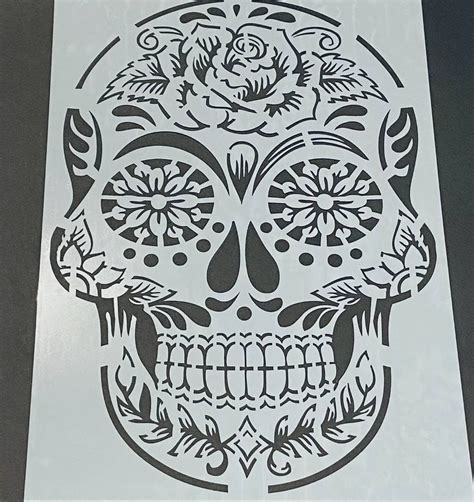 Sugar Skull Stencil A4 Day Of The Deadfloralrose Skeleton Etsy