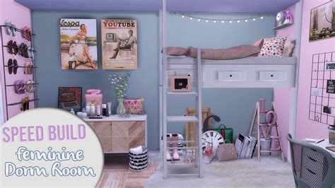 The Sims 4 Speed Build Feminine Dorm Room Cc Links Youtube