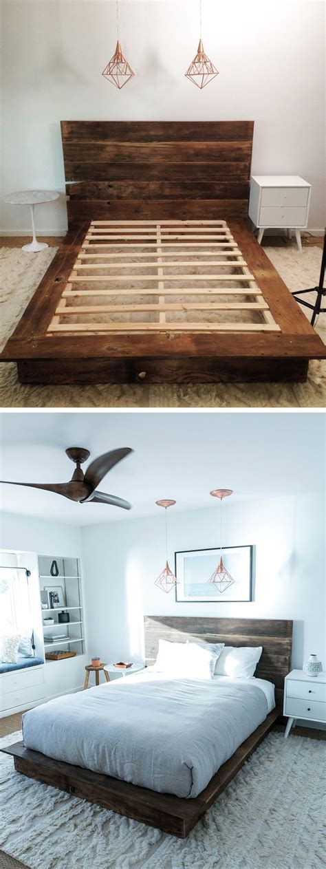 Diy Reclaimed Wood Platform Bed Bed Frame And Headboard Diy Bed