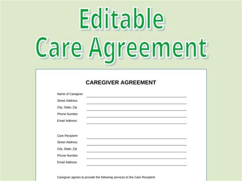 Printable Caregiver Contract Template Caregiver Agreement Etsy