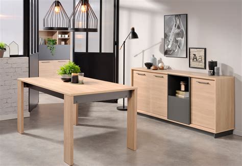 Table de salle à manger contemporaine chêne clair/gris Becca | Matelpro
