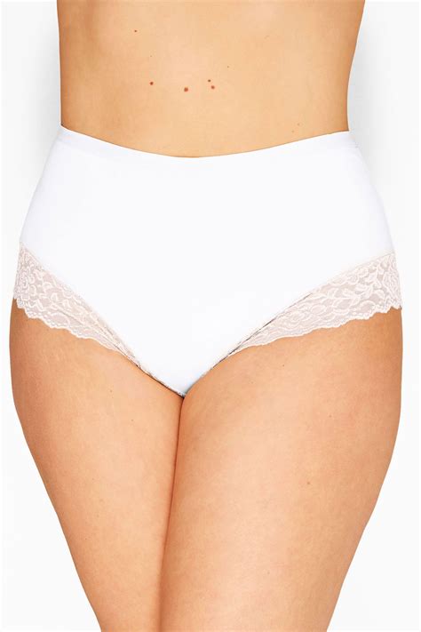 Plus Size White Lace Trim High Leg Knickers Yours Clothing