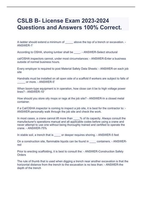 CSLB B- License Exam Questions and Answers 100% Correct. - Cslb b
