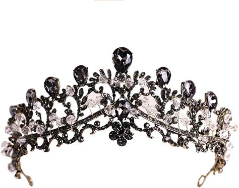 Black Crown Tiaras Queen Vintage Crystal Rhinestone Bridal Hair