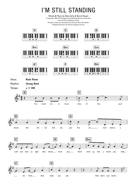 Im Still Standing Sheet Music Elton John Piano Chordslyrics