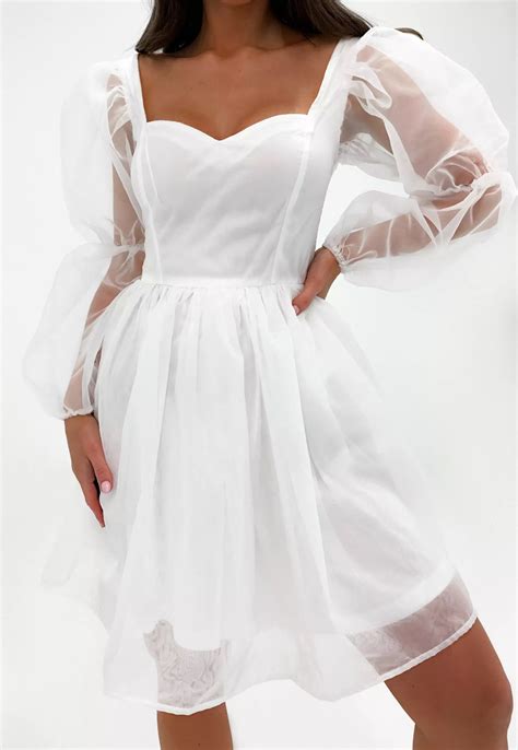Missguided White Organza Puff Sleeve Mini Dress In 2021 Mini Dress