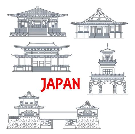 Japan Landmarks Temples Japanese Towers Gates Pagodas Vector Icons Muro