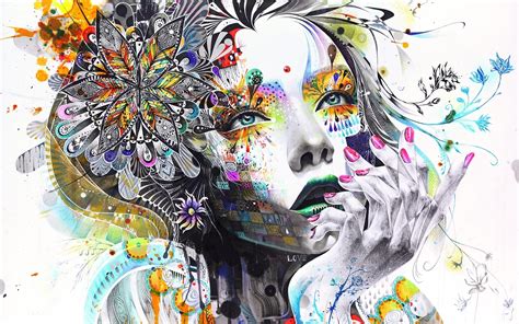 1920x1200 Abstraction Painting Girl Paint Flowers Hand