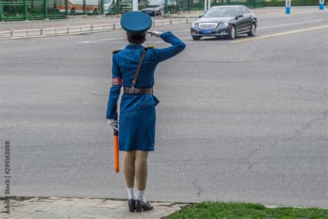 Traffic Policewoman Police Woman In The Street Pyongyang Dprk North