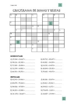 Crucigrama De Sumas Y Restas By MARIA PILAR GARIN VALLVERDU TPT