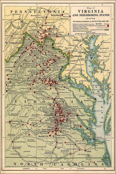 24x36 Poster Map Of Virginia Civil War Battles 1861 1865