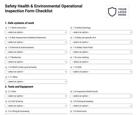 Safety Health Environmental Operational Inspection Form Checklist Joyfill