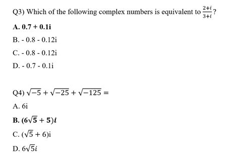 Complex Numbers Sat Worksheet