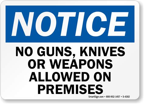 No Guns Knives Weapons Allowed Sign Property Signs Sku