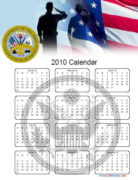 Military Calendar 2010 Free Printables Home Life Weekly