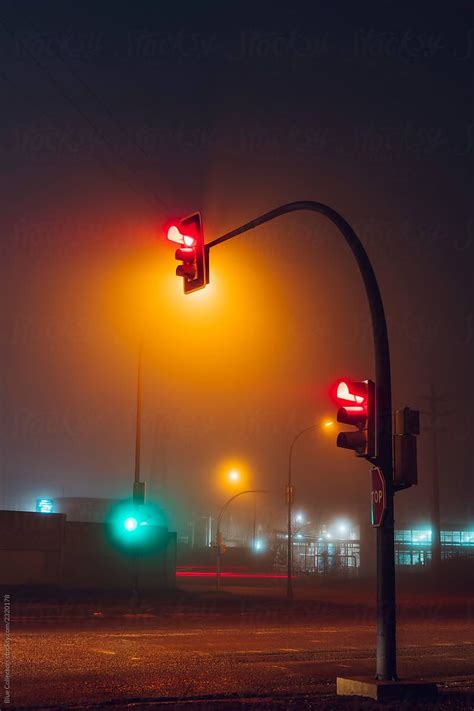 City Traffic Light At Foggy Night Cinematic Photography Night
