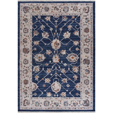 Lr Home Persian Floral Navy Blue And Cream 5x8 Area Rug
