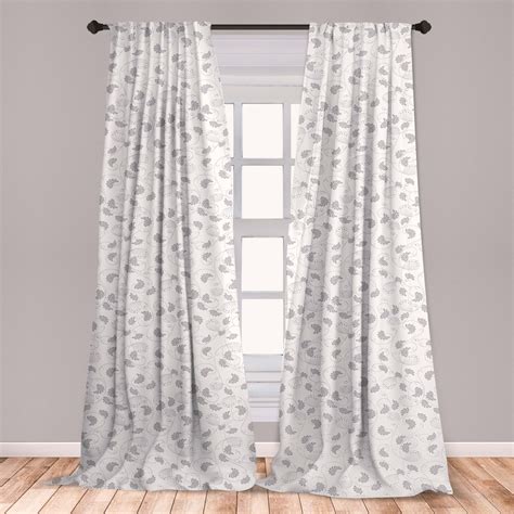 Grey And White Curtains 2 Panels Set Classical Pattern With Abstract