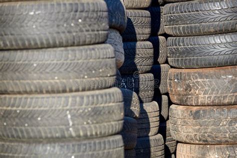 Stacks Of Old Used Car Tires In Recycle Centre Stock Image Image Of