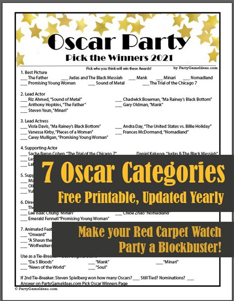 Free Printable Pick The Oscar Winners Game 2022