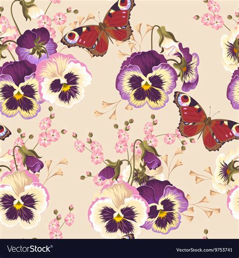 Vintage Pansy Seamless Royalty Free Vector Image