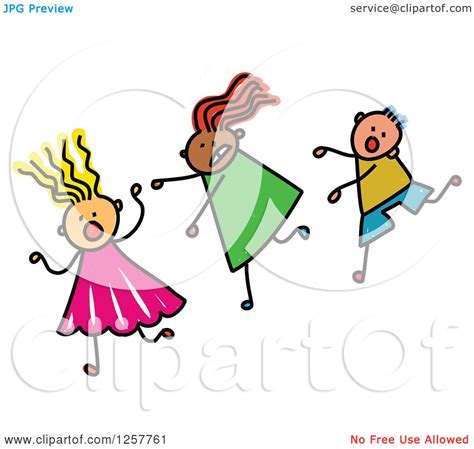 Clipart Of A Diverse Group Of Scared Stick Children Running Royalty