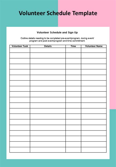Volunteer Schedule Template Free