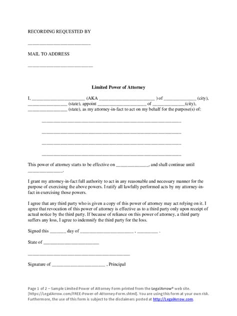 Limited Power Of Attorney Form Free Templates In Pdf Word Excel