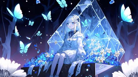 Wallpaper girl, pose, butterflies, flowers, anime hd, picture, image