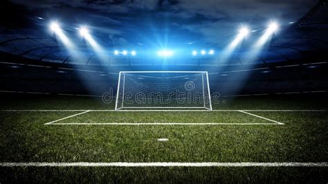 Sports Stadium With Soccer Goal Vector Soccer Field And Stadium