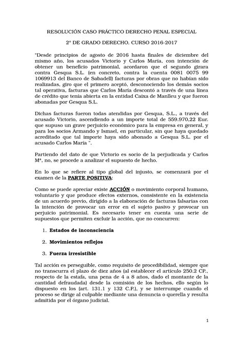 Resolución Del Caso Práctico D Caso Derecho Penal Especial De Grado