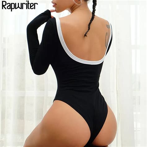 rapwriter sexy backless panelled cotton skinny bodysuits women 2019 spring streetwear long