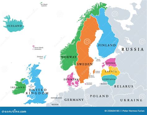 Northern Europe Subdivision And Geoscheme Political Map Stock Vector