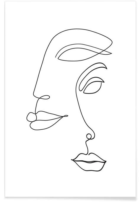Two Faced Poster Abstract Line Art Abstract Face Art Minimalist Drawing