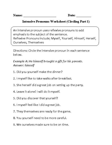 Englishlinx.com | Pronouns Worksheets | Intensive pronouns, Pronoun
