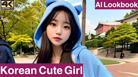 [ai Lookbook 4k] Korean Cute Girl Blue Hood And Blue Jeans 韓国のかわいい女の子 ブルー フード And ブルー ジーンズ