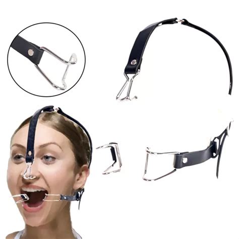 Open Mouth Bite Gag With Nose Hook Bondage Slave Games Head Harness Strap Bdsm Picclick