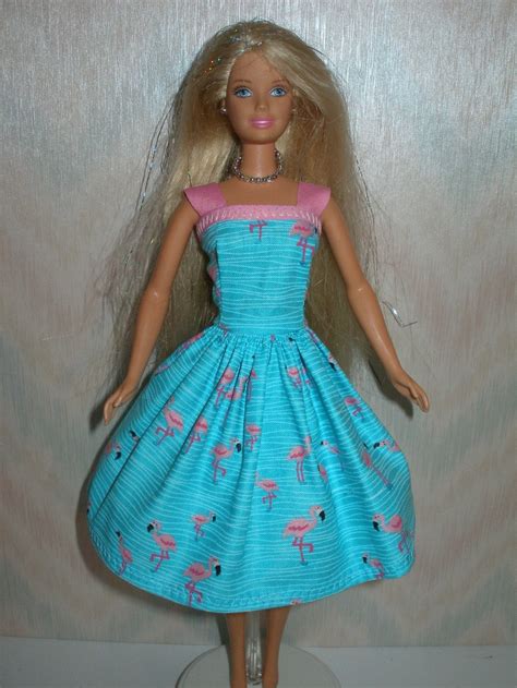 Handmade Barbie Clothes Blue And Pink Flamingo By Thedesigningrose