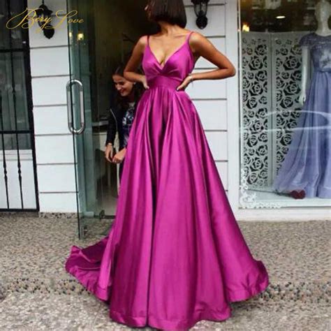 Berylove Sexy Red Evening Dress 2019 Elegant Satin Evening Gown Long