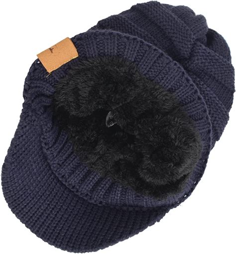 Mens Womens Thick Fleece Lined Knit Newsboy Cap Slouch Beanie With