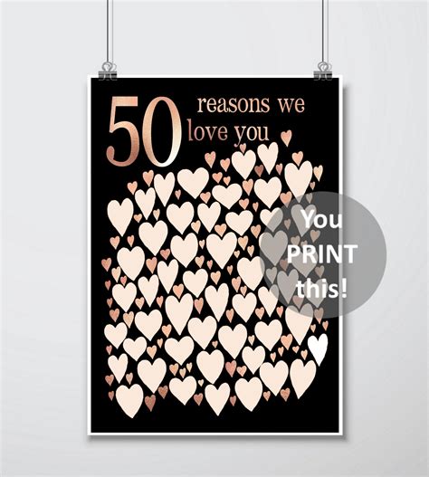 50 Reasons We Love You 50th Birthday T Guest Book For Etsy