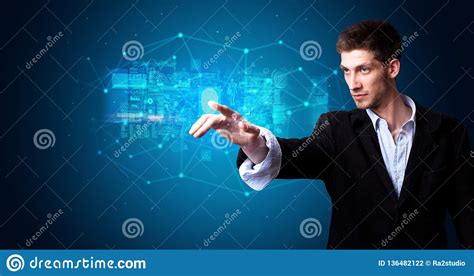 Man Accessing Hologram With Fingerprint Stock Photo - Image of cyberspace, control: 136482122