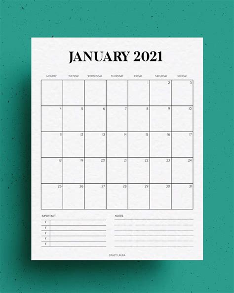 Printable Vertical Monthly Calendar 2021 Printable 2020 Calendars