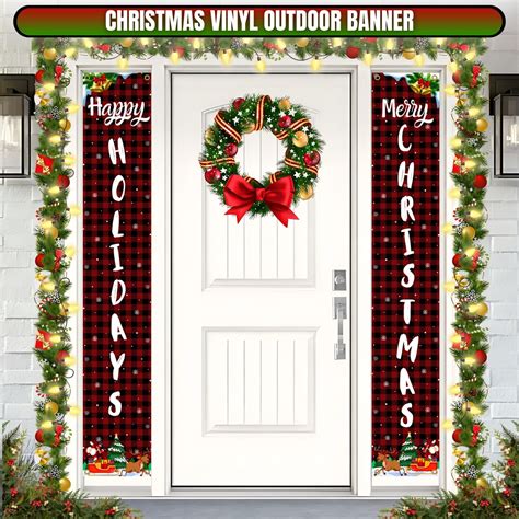 Christmas Door Banners Set Of 2 Vinyl Outside Door Banners Merry