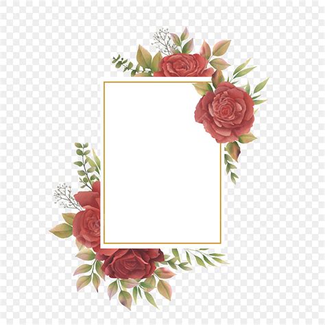 Gambar Bingkai Undangan Pernikahan Dengan Dekorasi Bunga Mawar Cat Air