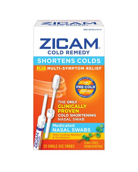 Zicam Cold Remedy Cold Shortening Medicated Nasal Swabs Zinc Free 20ct